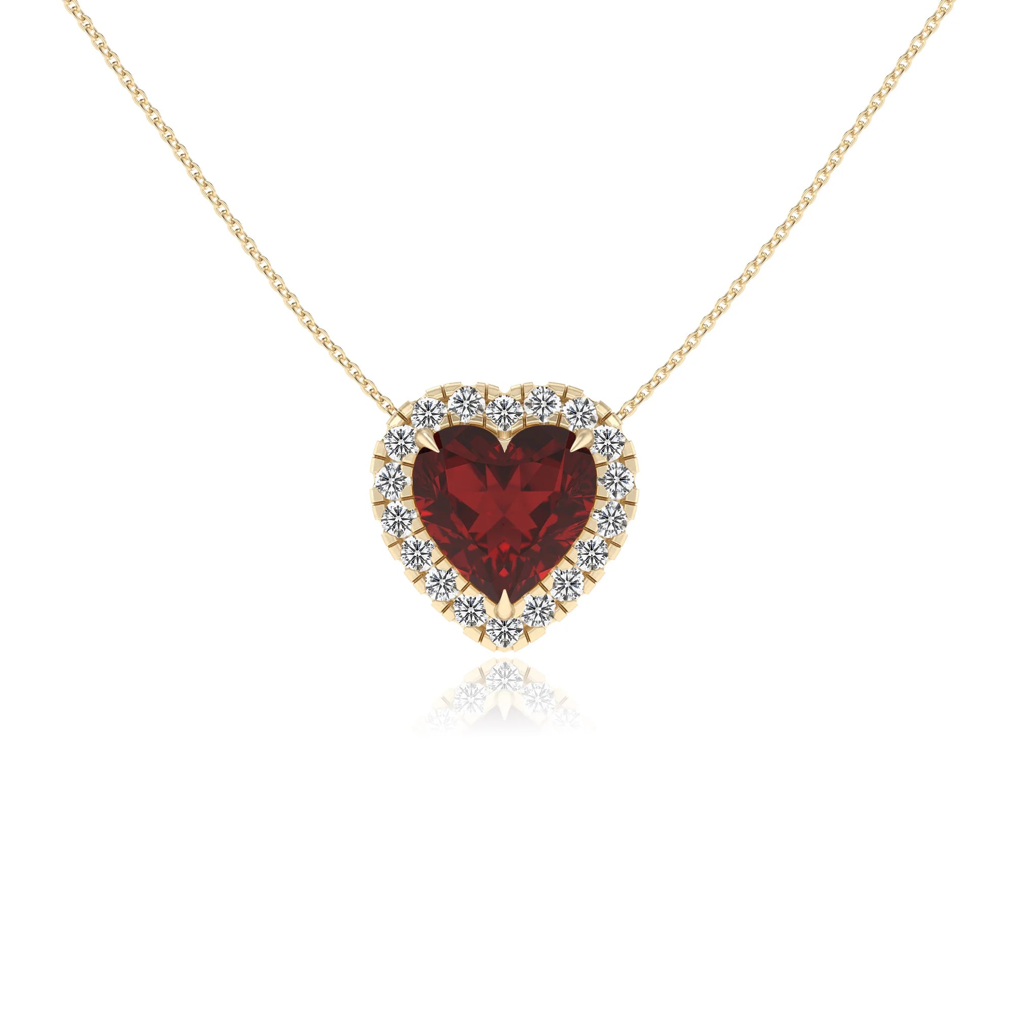 natural garnet heart solitaire necklaces in yellow gold
