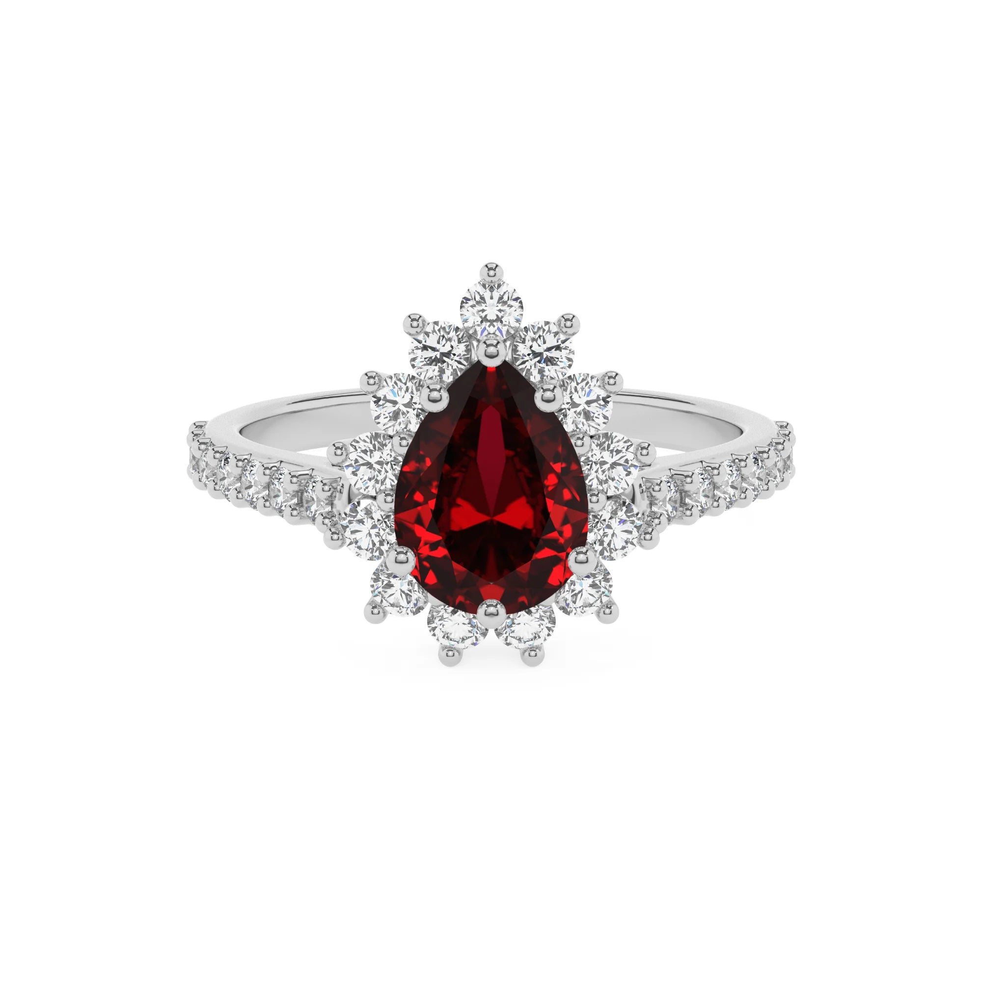 lab grown ruby pear solitaire rings in white gold