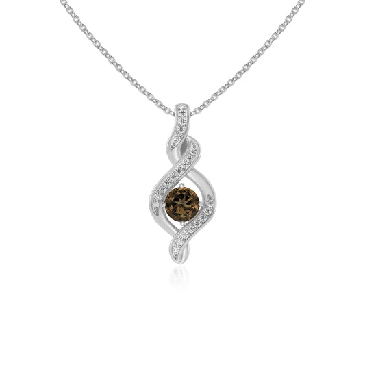 natural smoky-quartz round solitaire necklaces in sterling silver