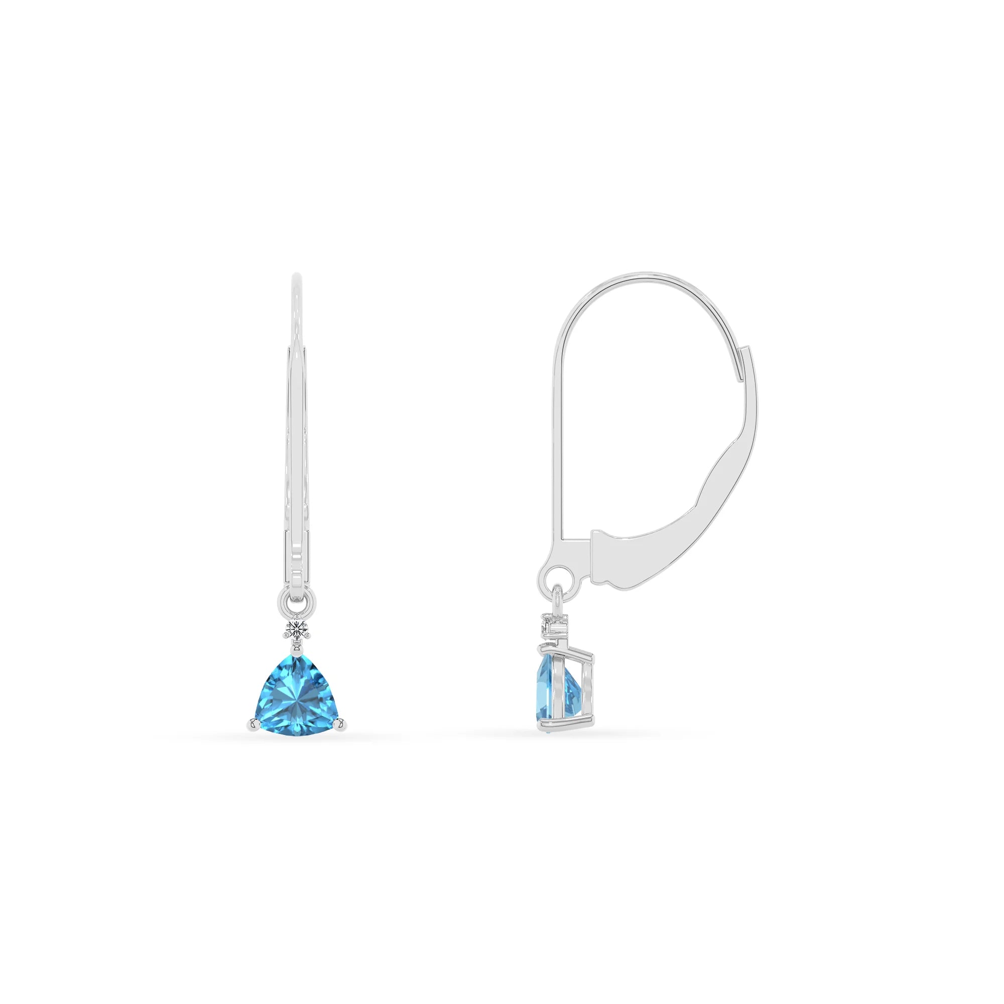 natural swiss blue topaz trillion drop earrings in sterling silver