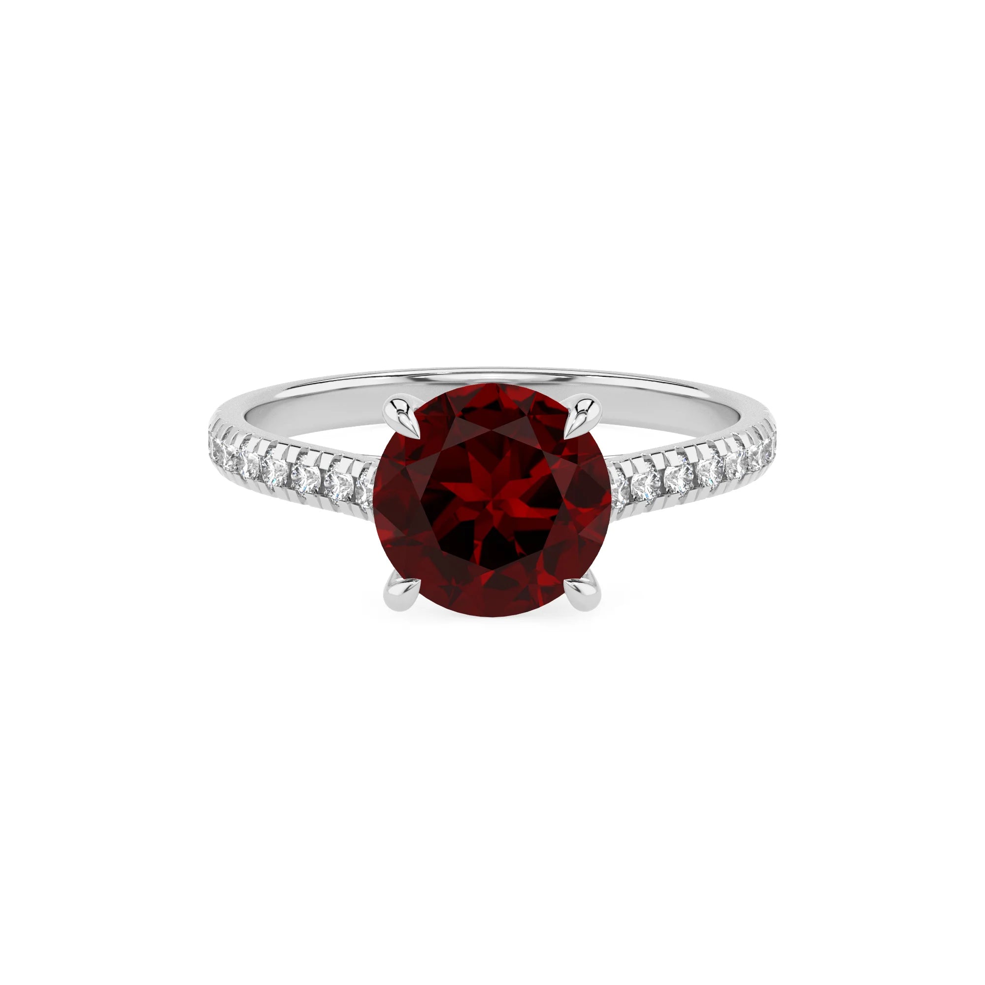 natural garnet round half eternity solitaire engagement rings in platinum