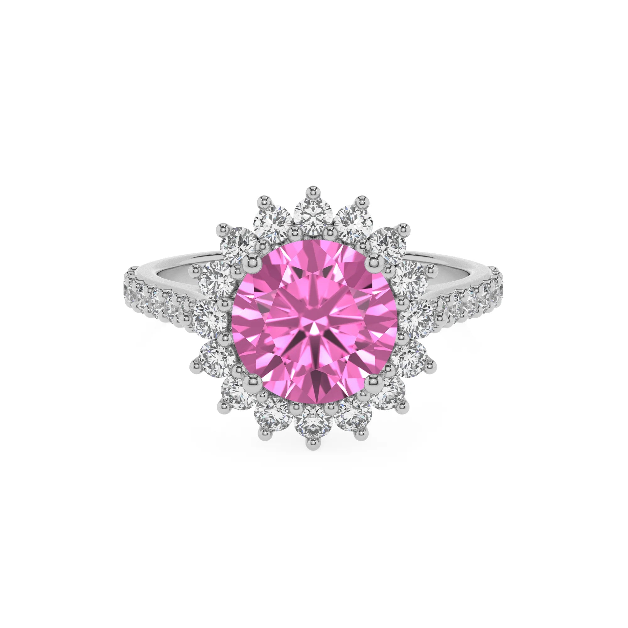 lab grown pink-sapphire round solitaire rings in platinum