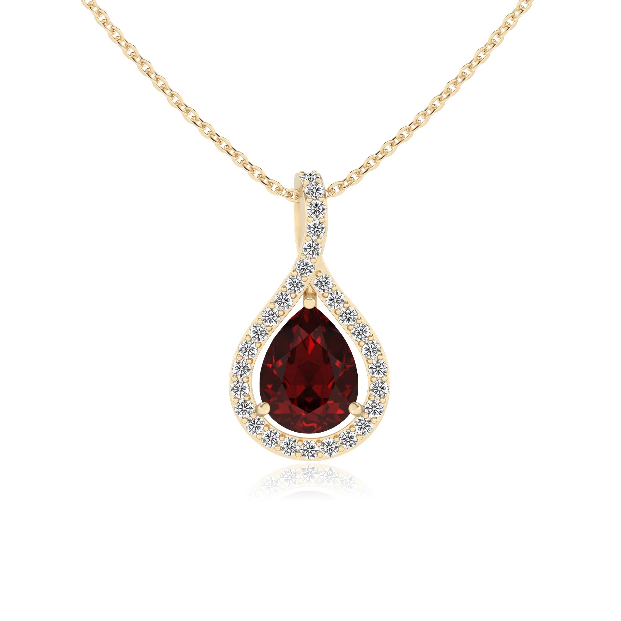 natural garnet pear solitaire necklaces in yellow gold