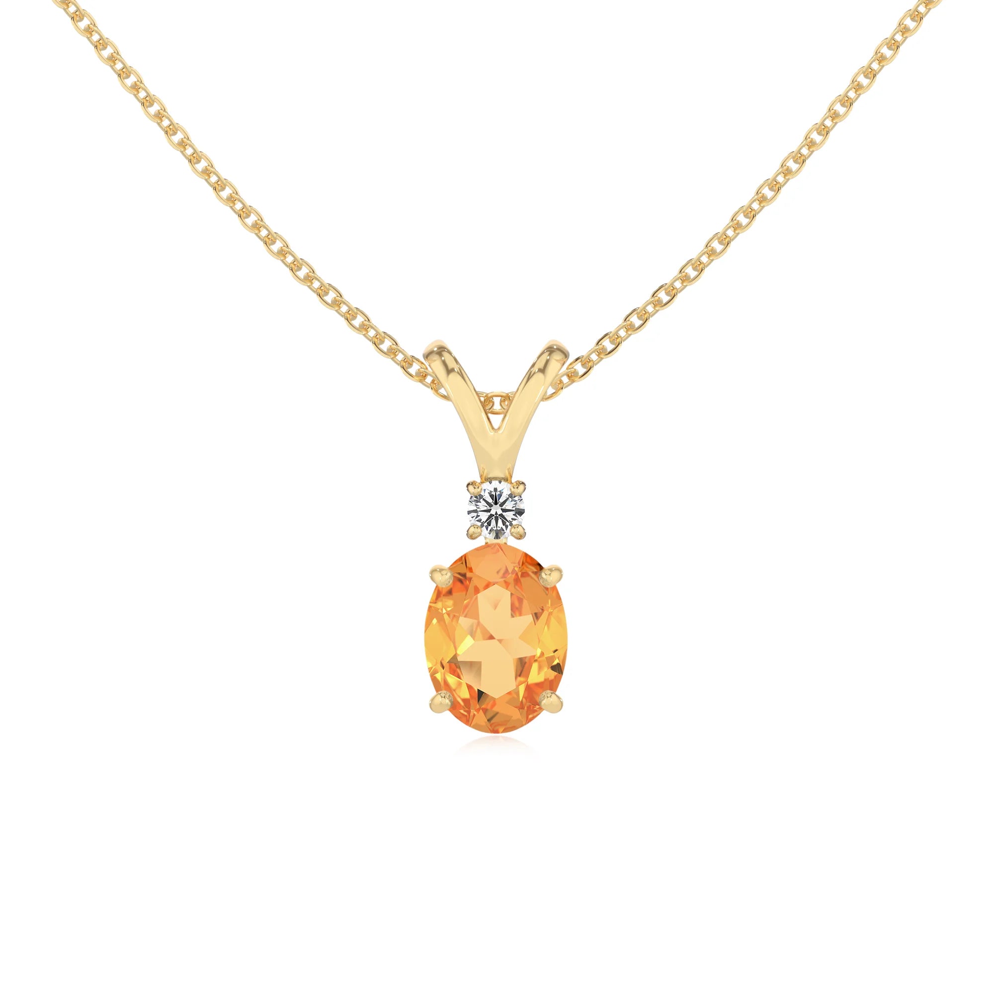 lab grown citrine oval solitaire v-bale necklaces in yellow gold