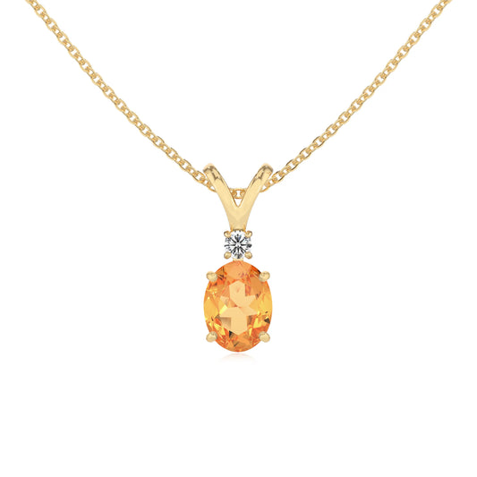 lab grown citrine oval solitaire v-bale necklaces in yellow gold