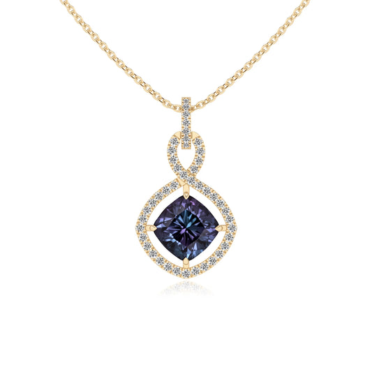 lab grown alexandrite cushion infinity necklaces in yellow gold