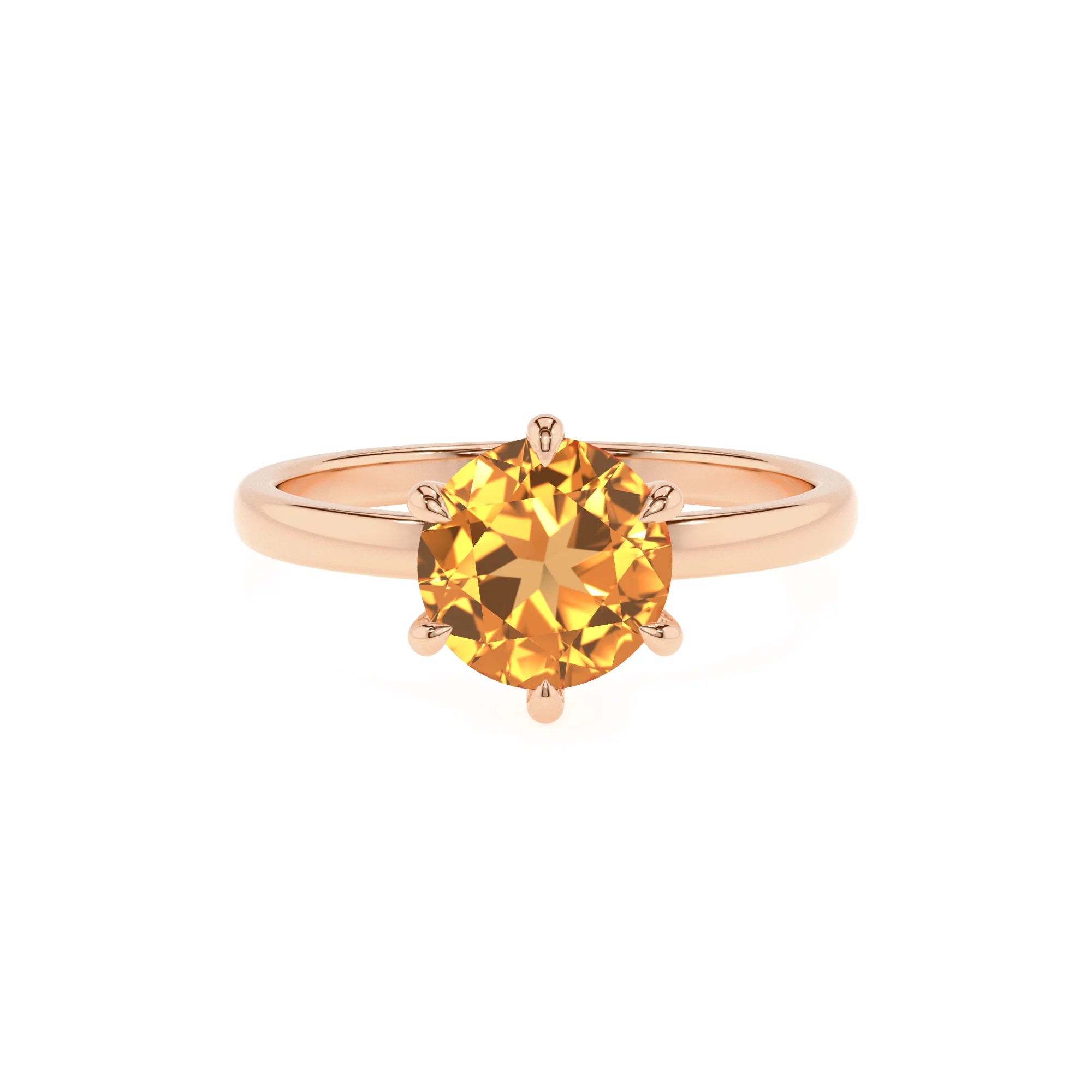 lab grown citrine round solitaire rings in rose gold