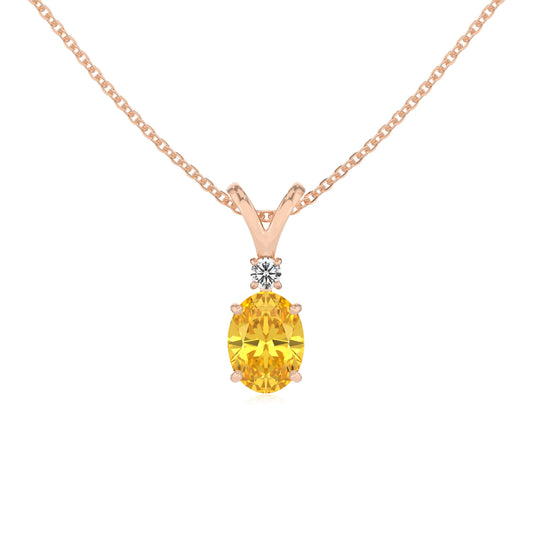 lab grown yellow-sapphire oval solitaire v-bale necklaces in rose gold