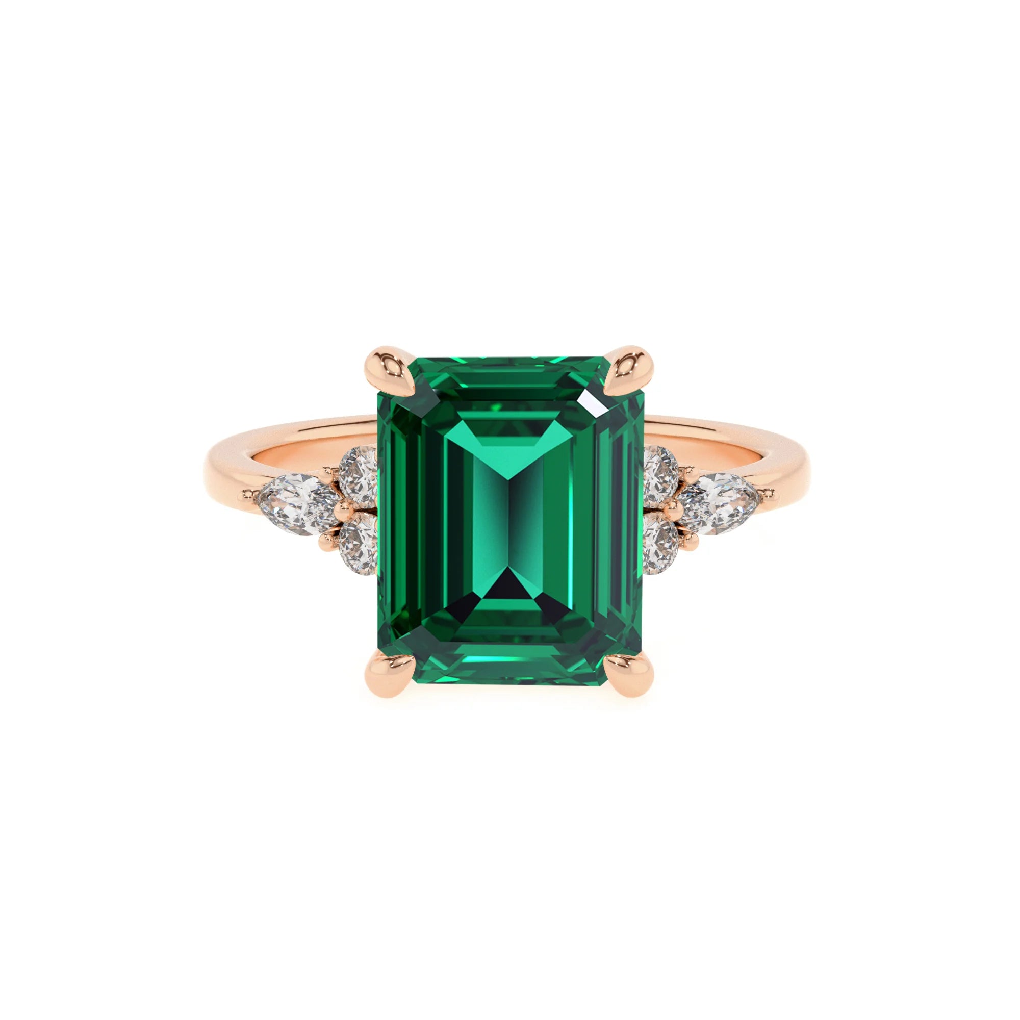 lab grown emerald octogon cut solitaire rings in rose gold