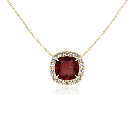 natural garnet cushion solitaire necklaces in yellow gold