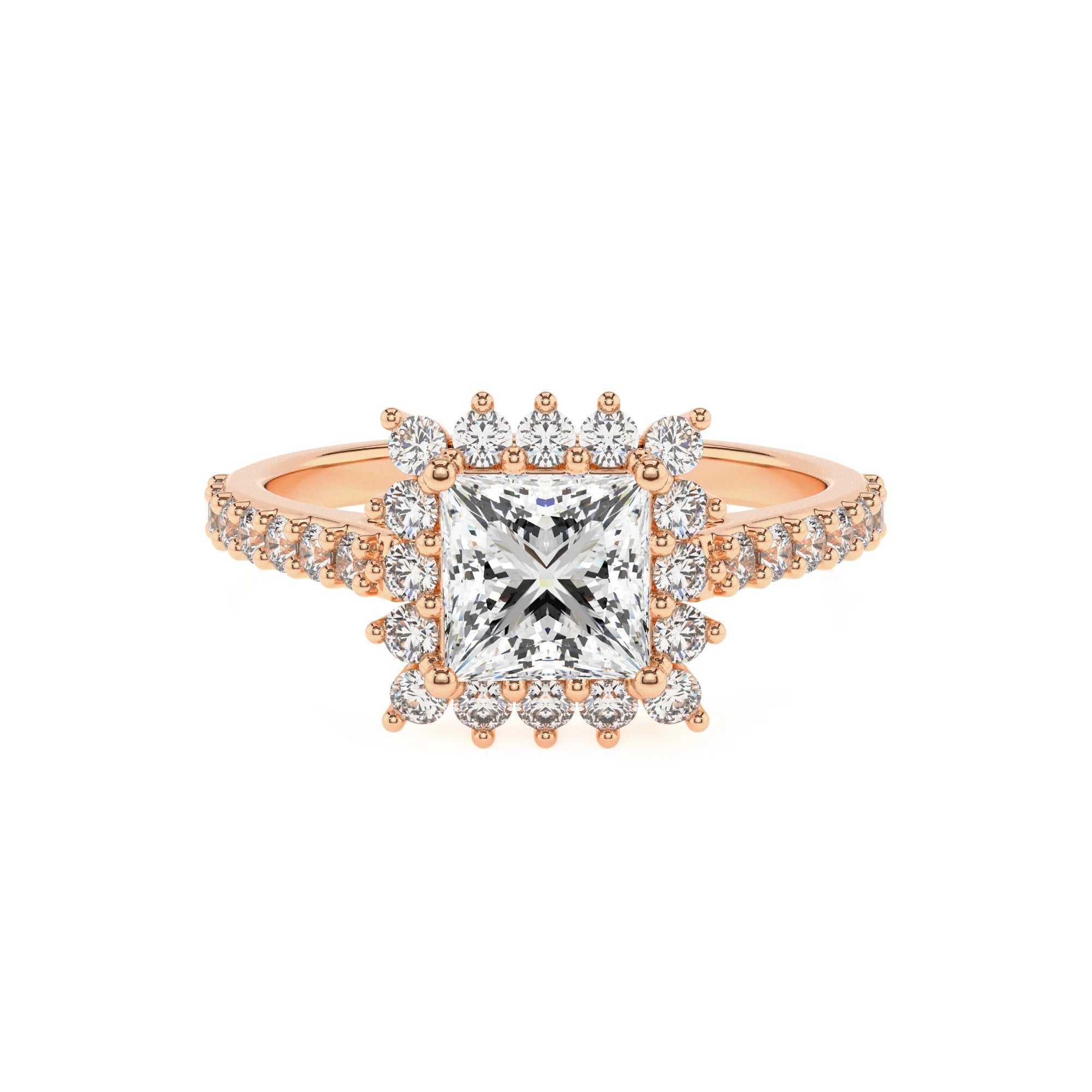lab grown moissanite princess solitaire rings in rose gold