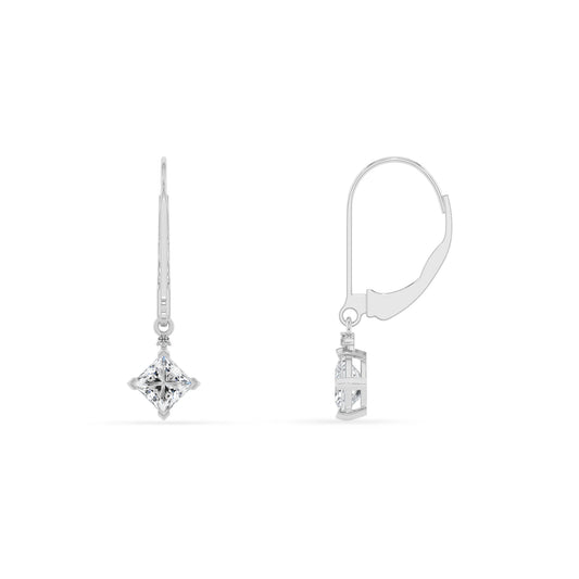 lab grown moissanite princess drop earrings in white gold