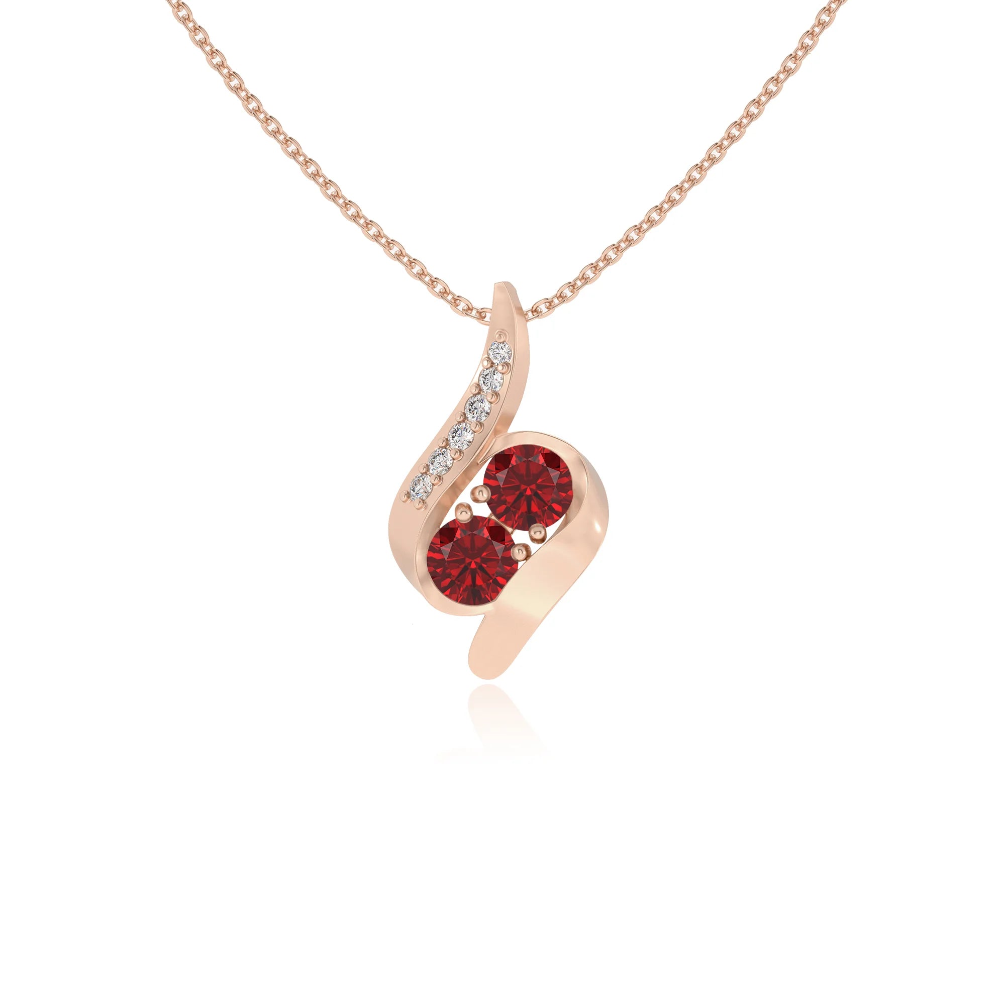 lab grown ruby round solitaire v-bale necklaces in rose gold