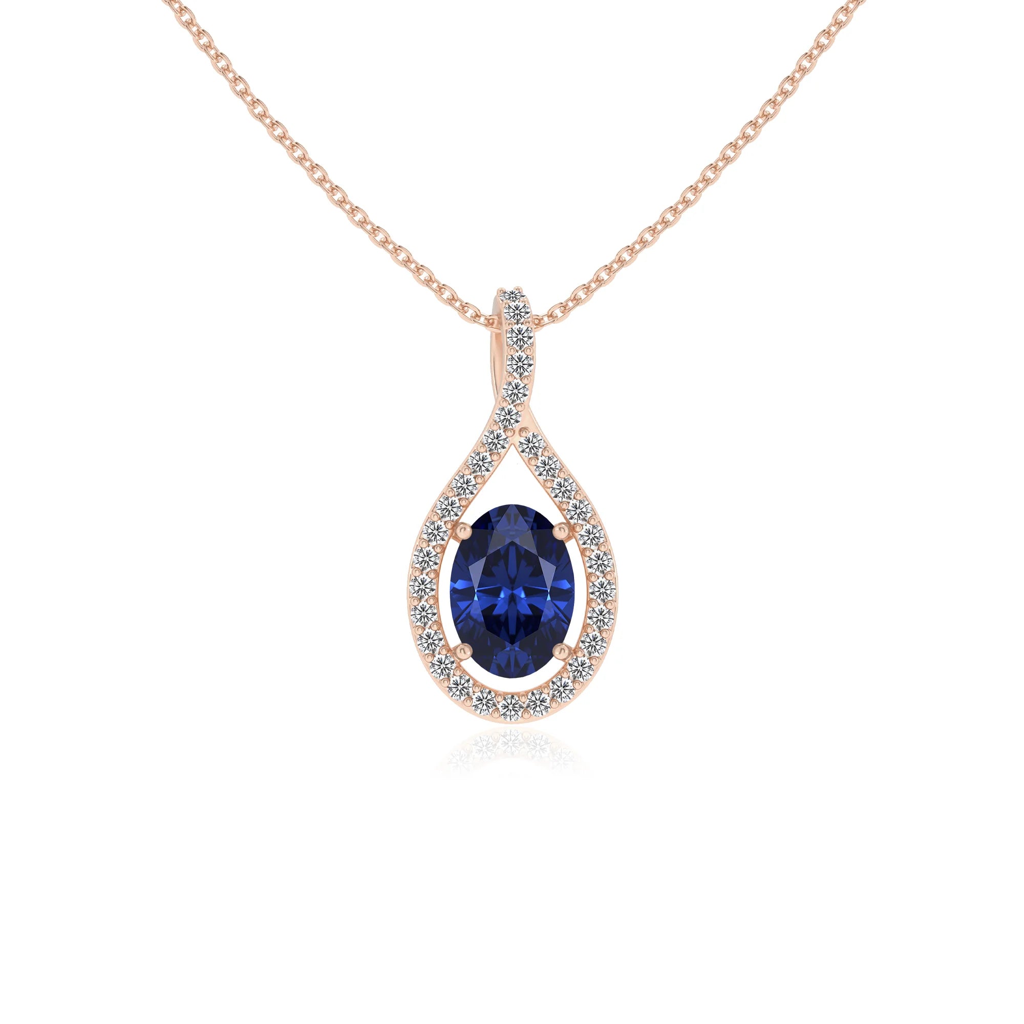 lab grown blue-sapphire oval solitaire necklaces in rose gold