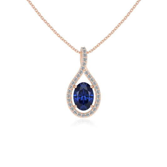 lab grown blue-sapphire oval solitaire necklaces in rose gold