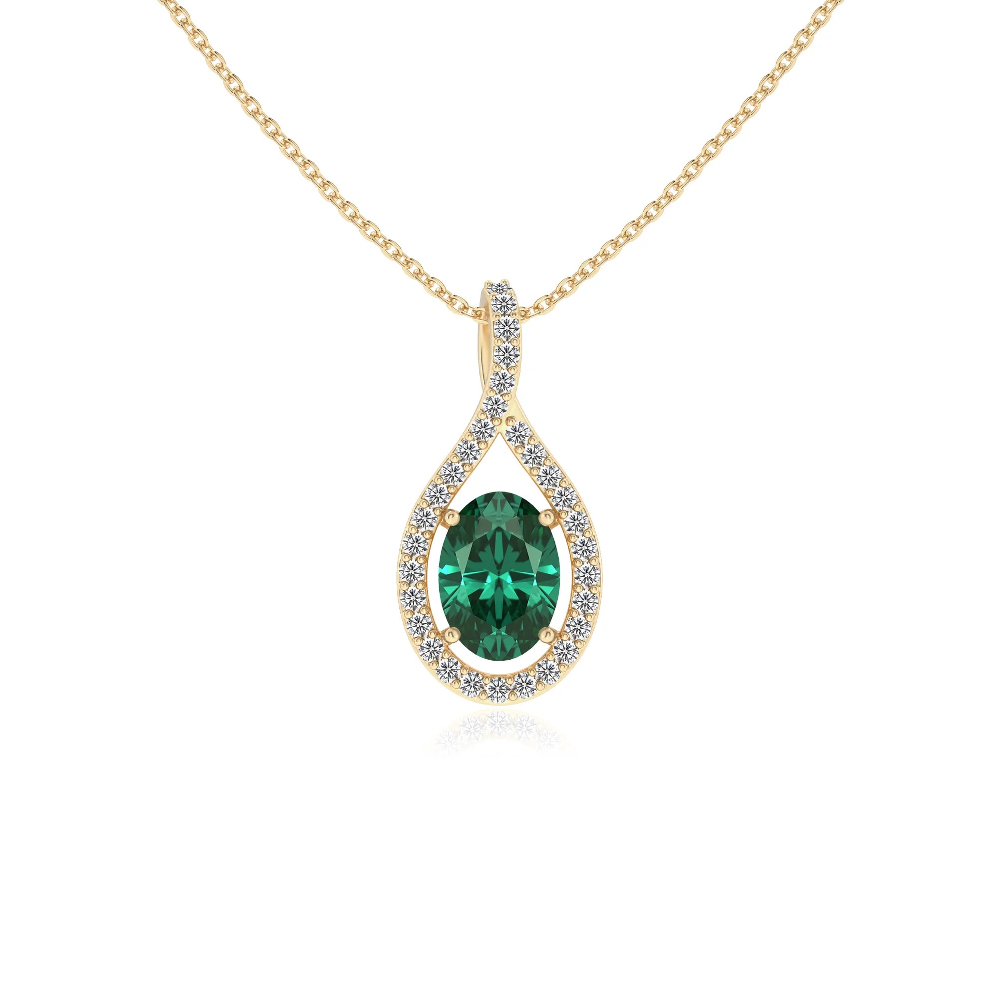 lab grown emerald oval solitaire necklaces in yellow gold