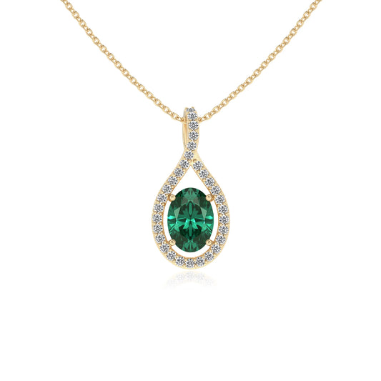 lab grown emerald oval solitaire necklaces in yellow gold