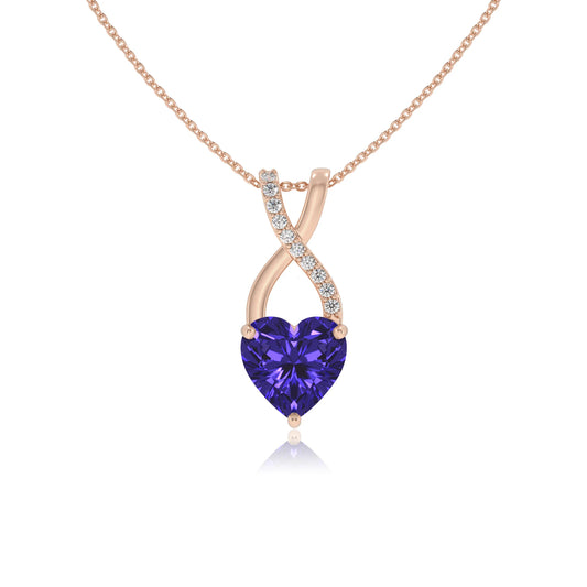 lab grown tanzanite heart solitaire necklaces in rose gold