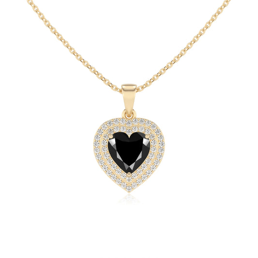 natural black onyx heart halo necklaces in yellow gold