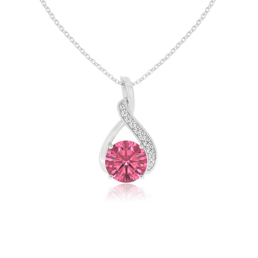 lab grown pink-tourmaline round solitaire necklaces in white gold