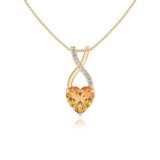 lab grown citrine heart solitaire necklaces in yellow gold
