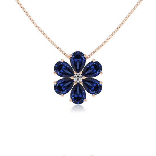 lab grown blue-sapphire pear solitaire necklaces in rose gold