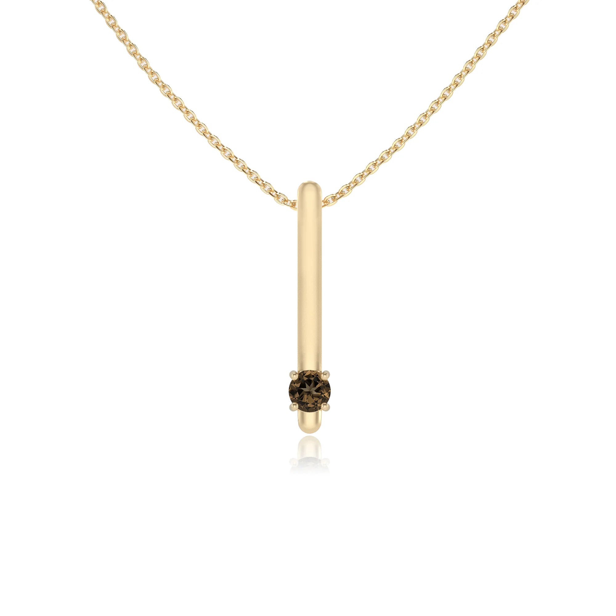 natural smoky-quartz round bar necklaces in yellow gold