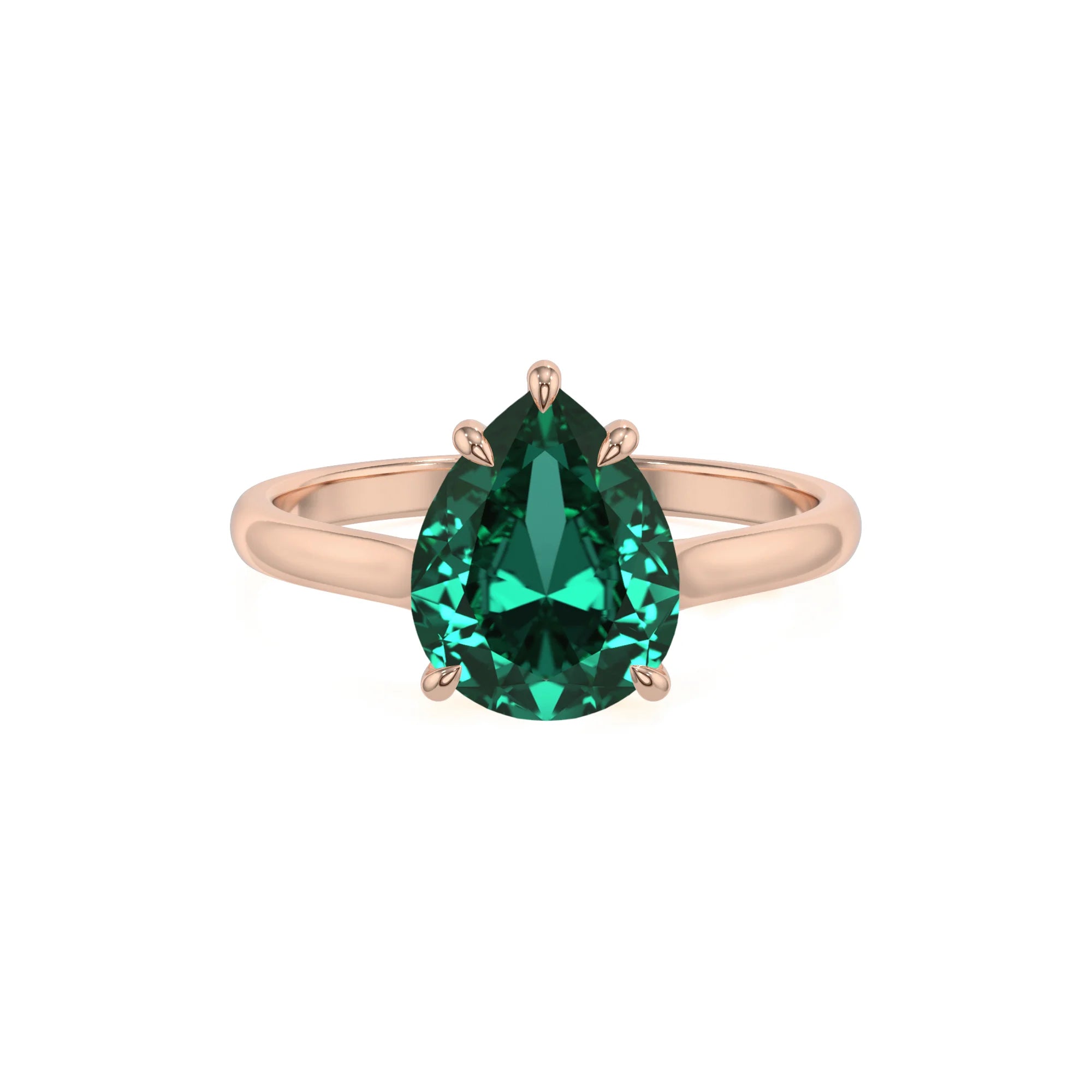 lab grown emerald pear solitaire rings in rose gold