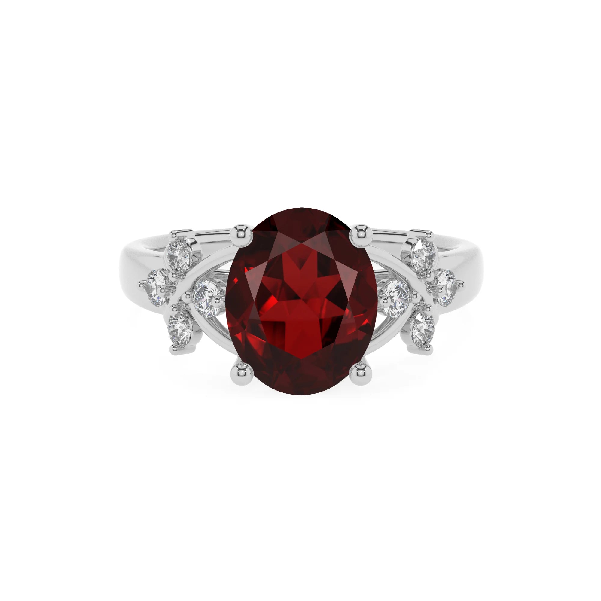 natural garnet oval solitaire rings in sterling silver