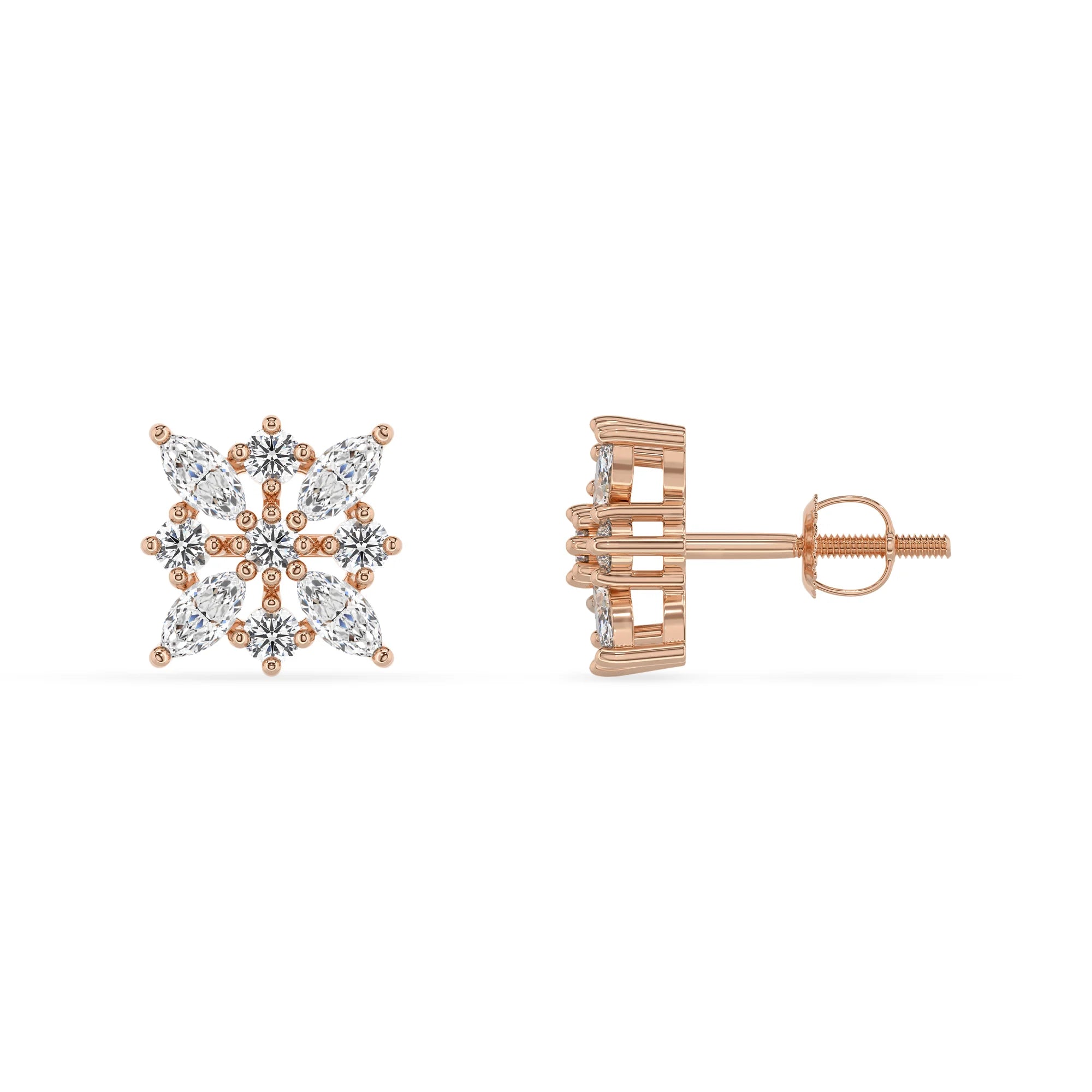 lab grown moissanite marquise stud earrings in rose gold