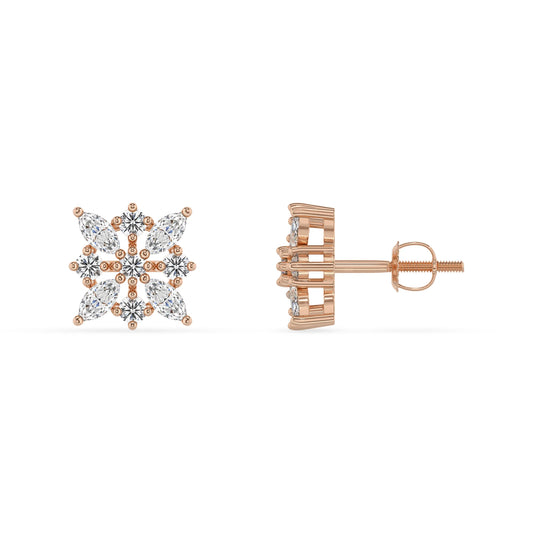 lab grown moissanite marquise stud earrings in rose gold