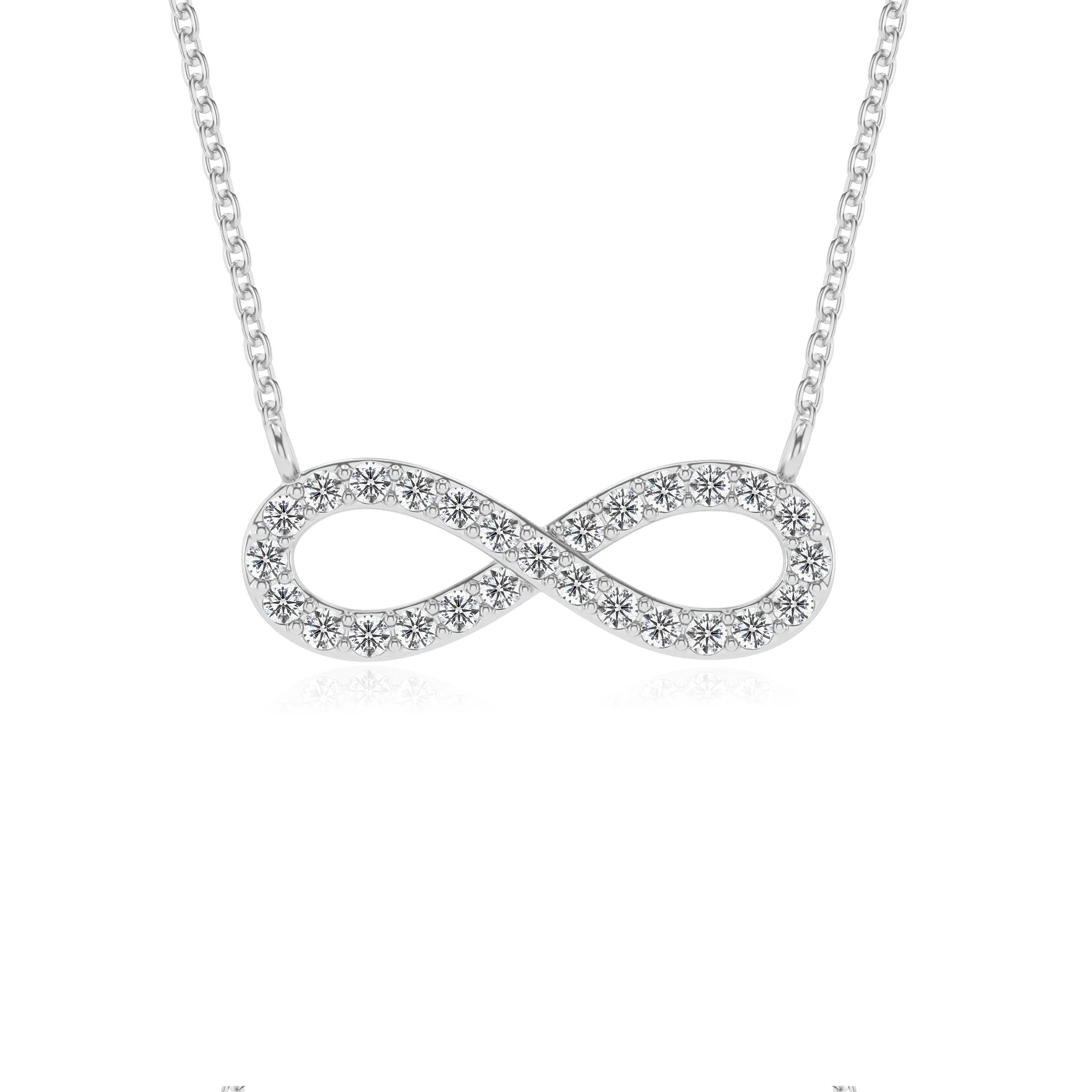 lab grown diamond round infinity v-bale necklaces in sterling silver