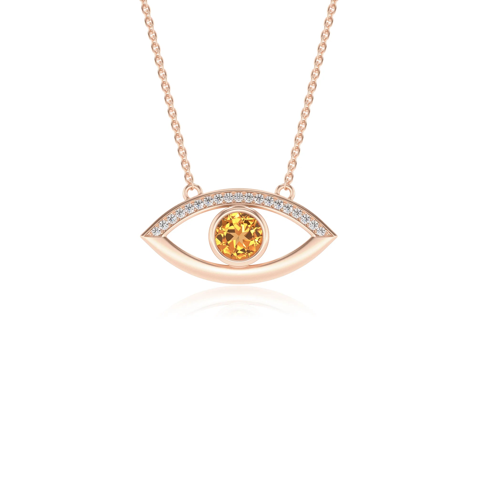 lab grown citrine round solitaire necklaces in rose gold