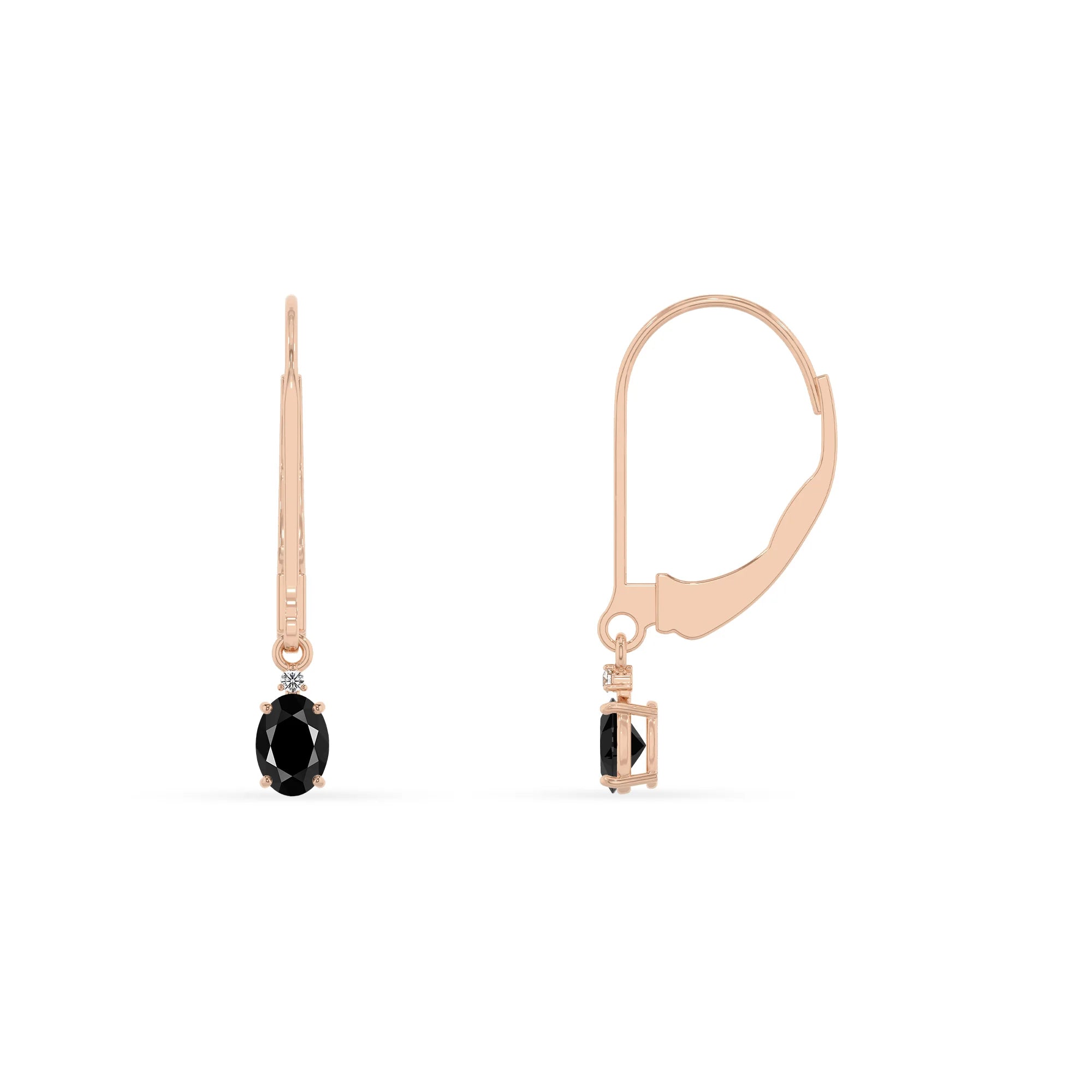 natural black onyx oval drop earrings in rose gold