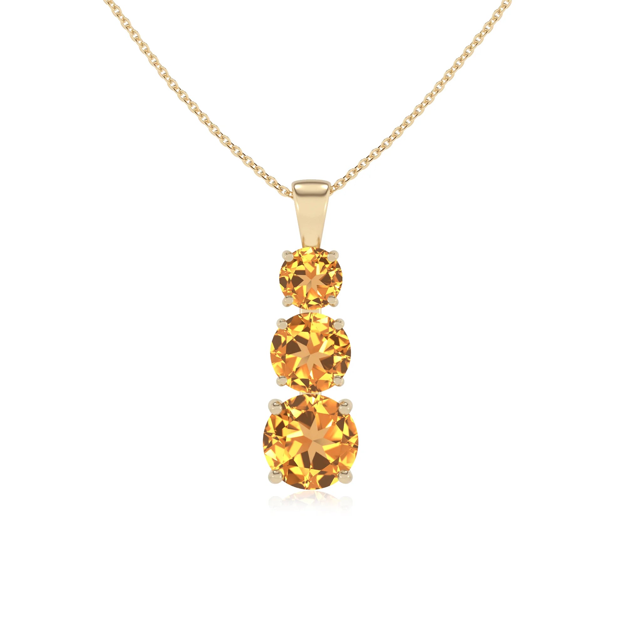 lab grown citrine round bar v-bale necklaces in yellow gold