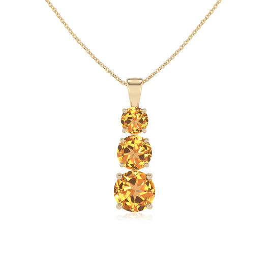 lab grown citrine round bar v-bale necklaces in yellow gold