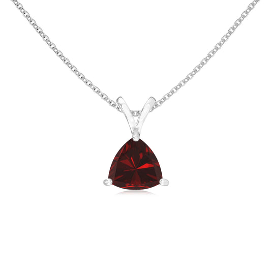 natural garnet trillion solitaire v-bale necklaces in platinum
