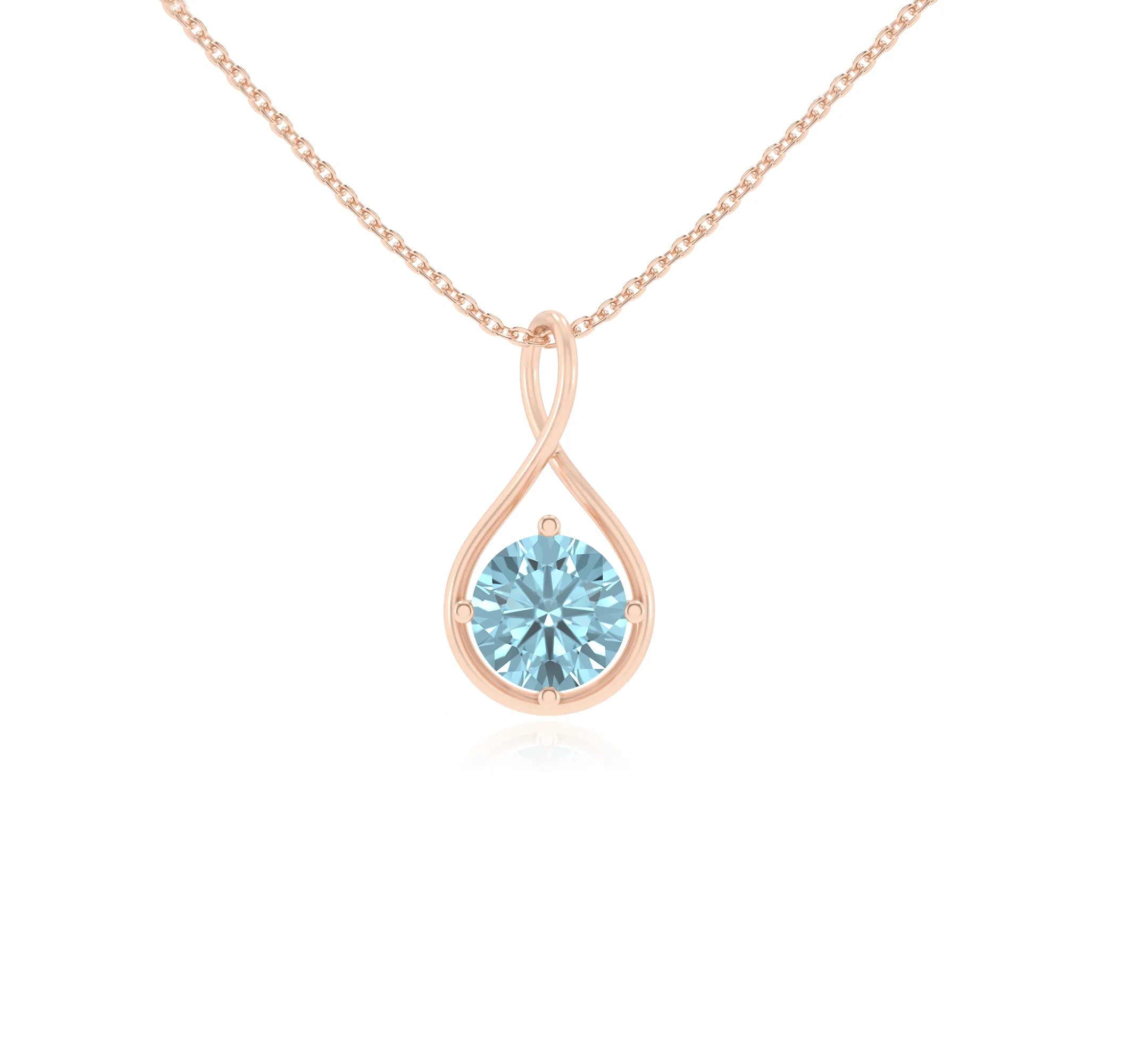 lab grown aquamarine round solitaire necklaces in rose gold