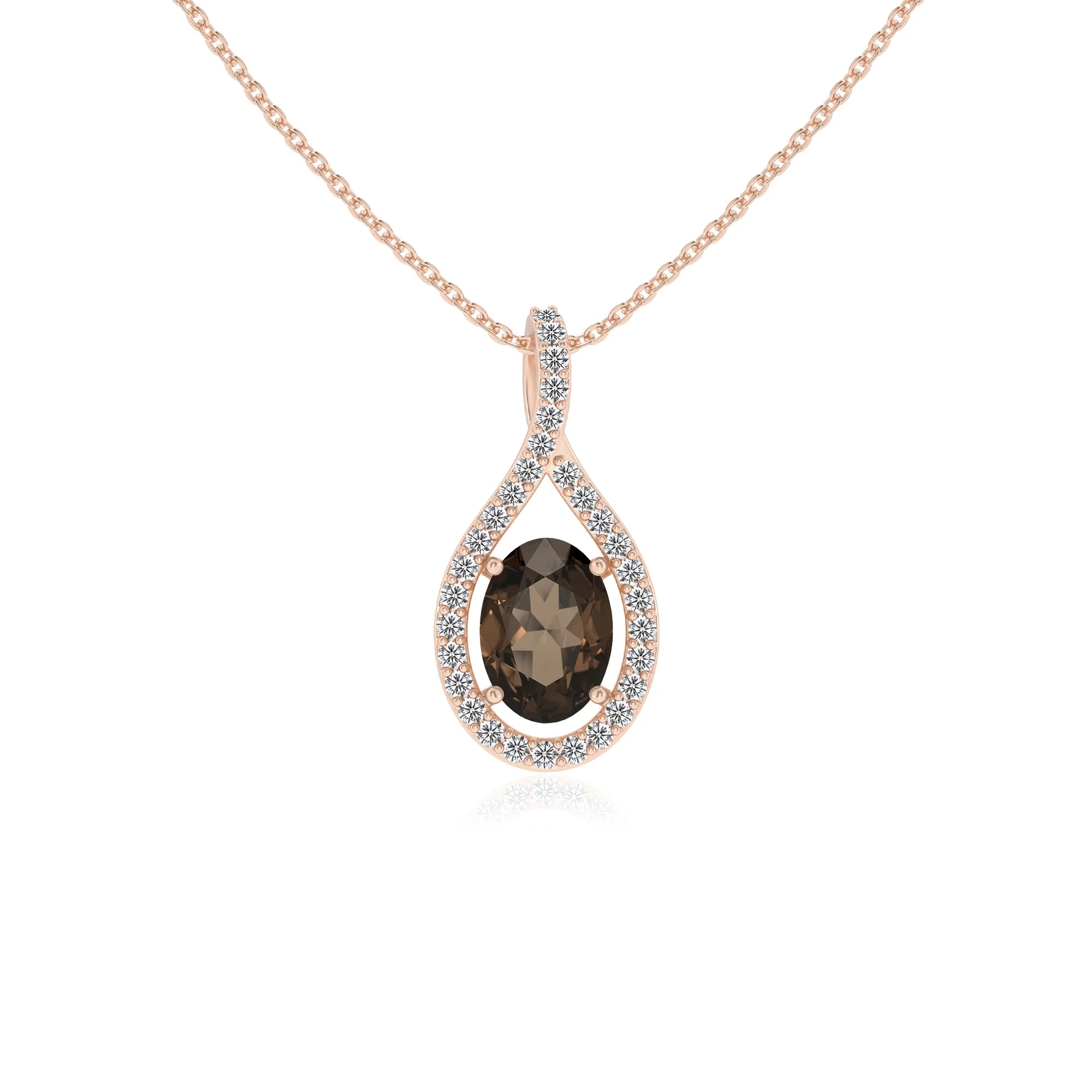 natural smoky-quartz oval solitaire necklaces in rose gold