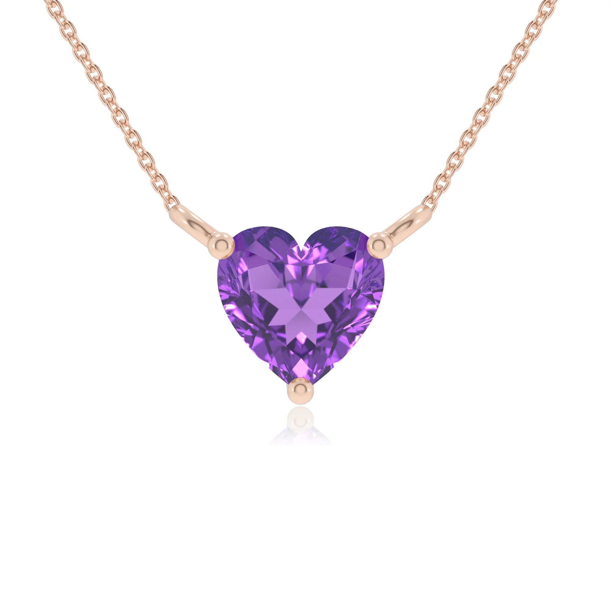 lab grown amethyst heart solitaire necklaces in rose gold