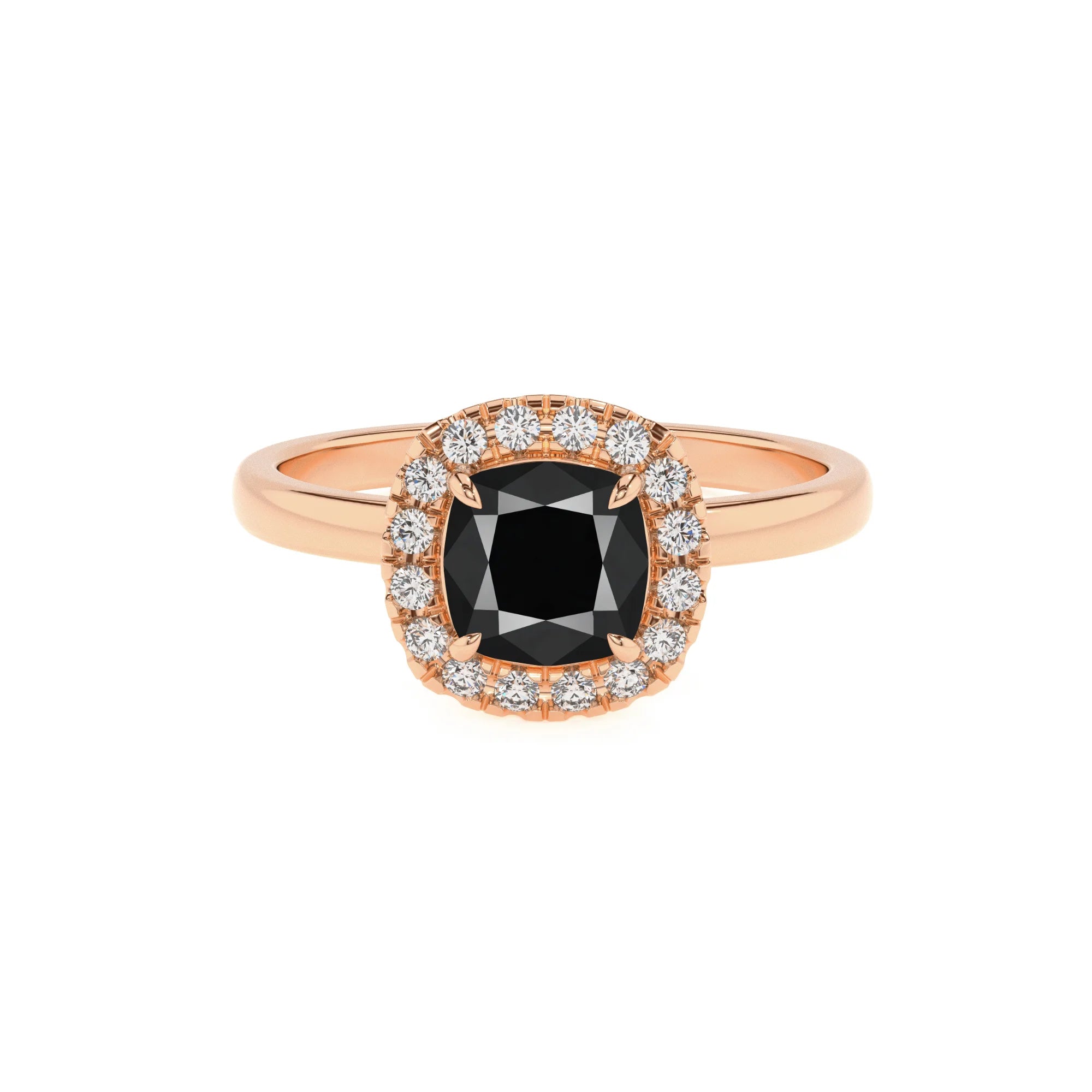 natural black-onyx cushion solitaire rings in rose gold