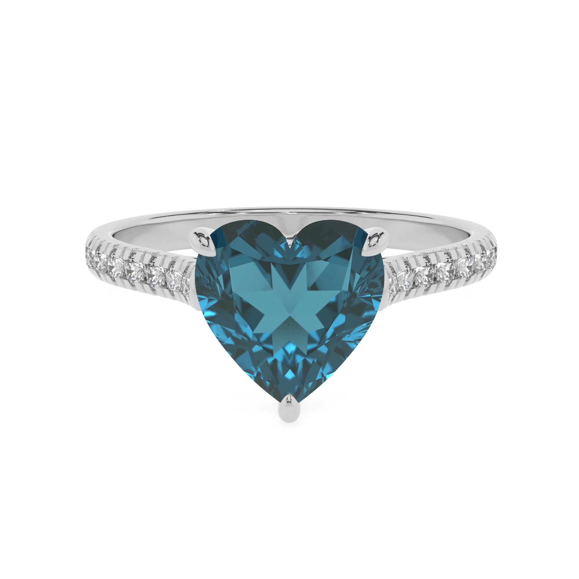 natural london-blue-topaz heart half eternity solitaire engagement rings in white gold