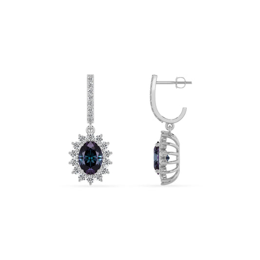 lab grown alexandrite oval drop earrings in sterling silver