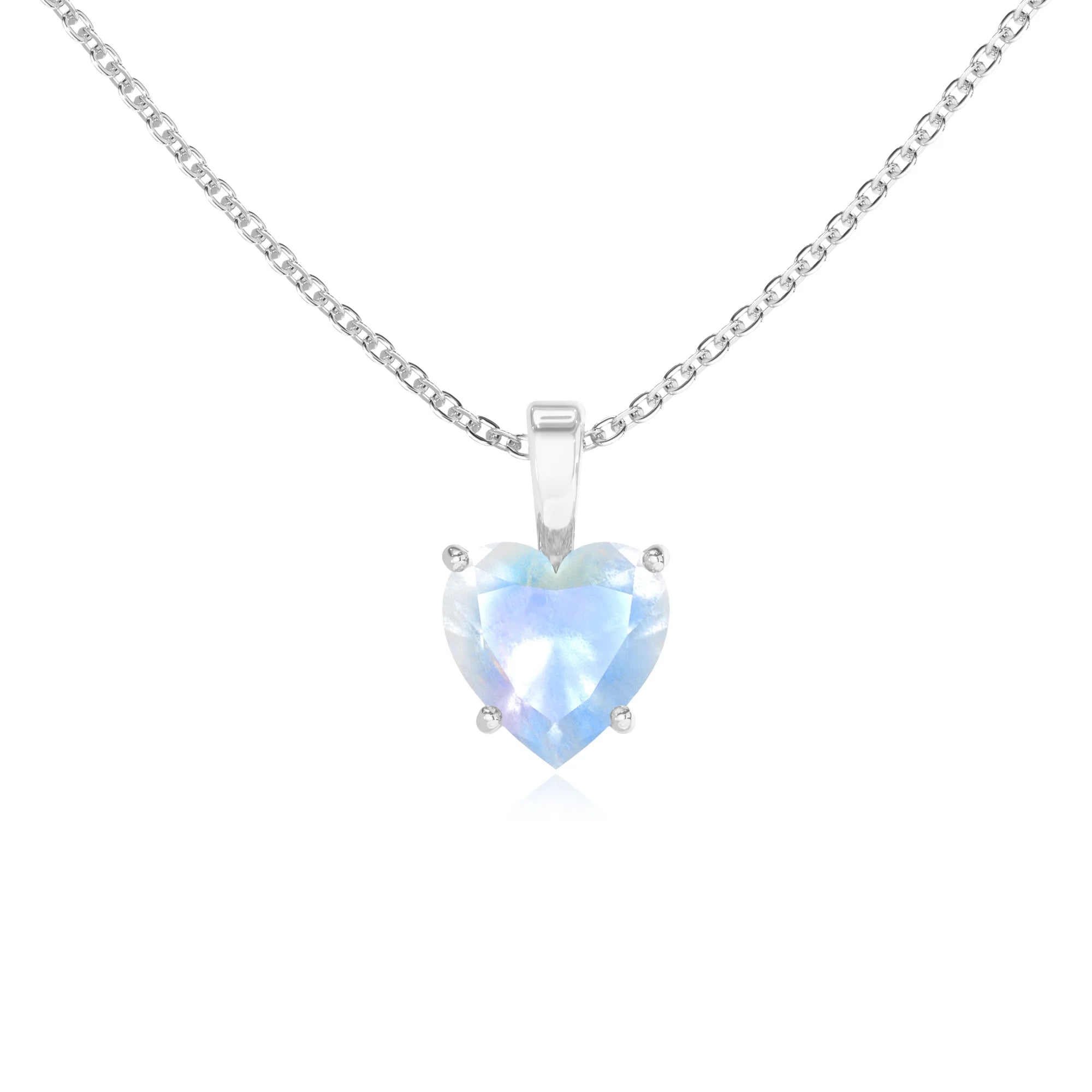 natural rainbow-moonstone heart solitaire necklaces in sterling silver