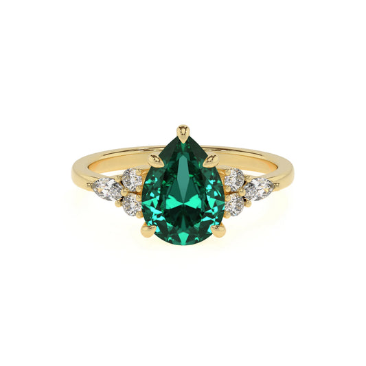 lab grown emerald pear solitaire rings in yellow gold