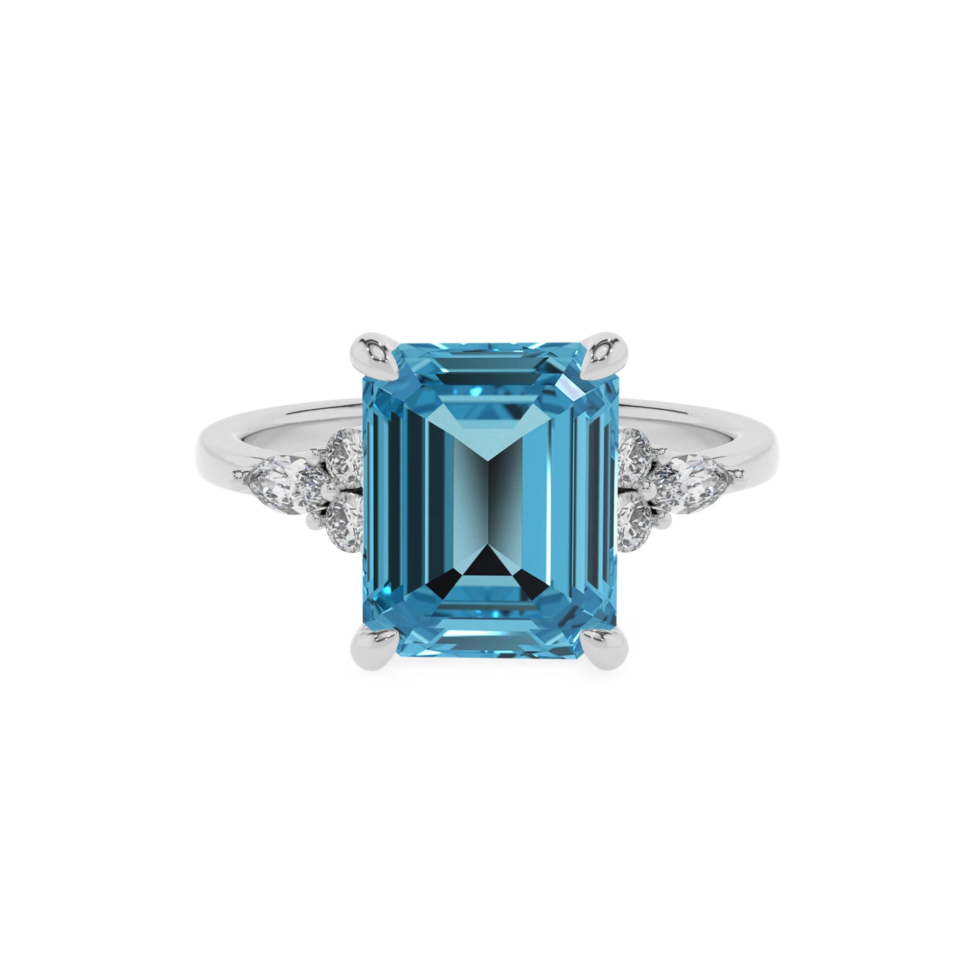 natural swiss-blue-topaz emerald cut solitaire rings in sterling silver