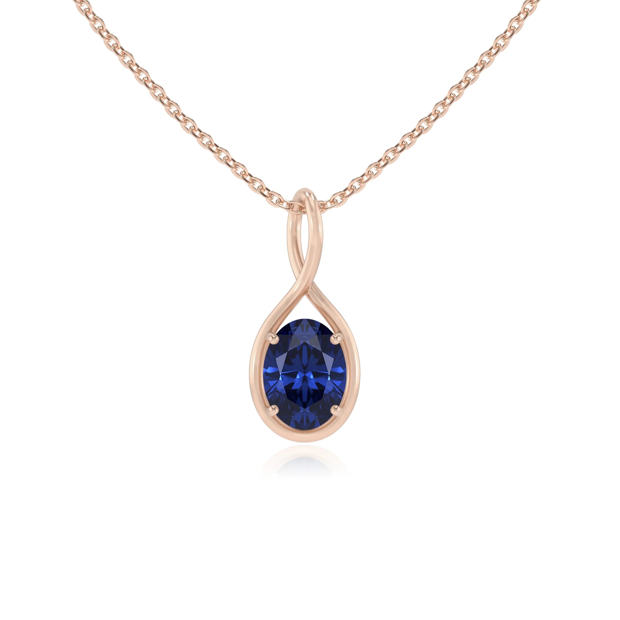 lab grown blue-sapphire oval solitaire necklaces in rose gold