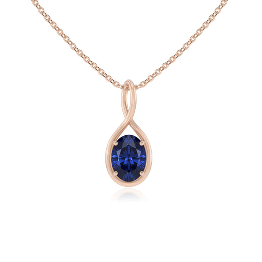 lab grown blue-sapphire oval solitaire necklaces in rose gold