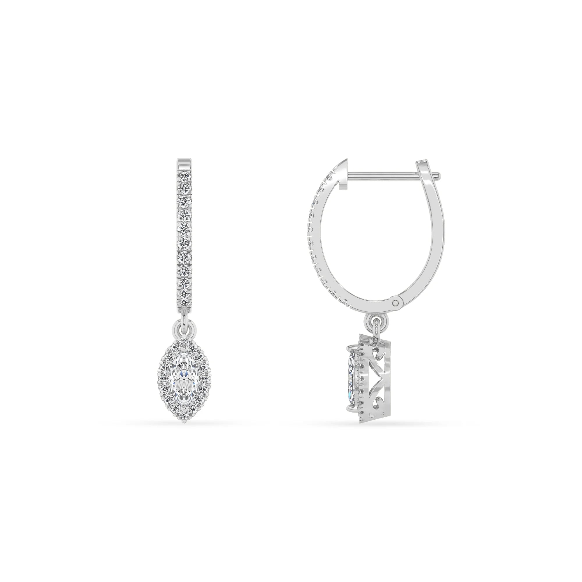 lab grown moissanite marquise drop earrings in white gold