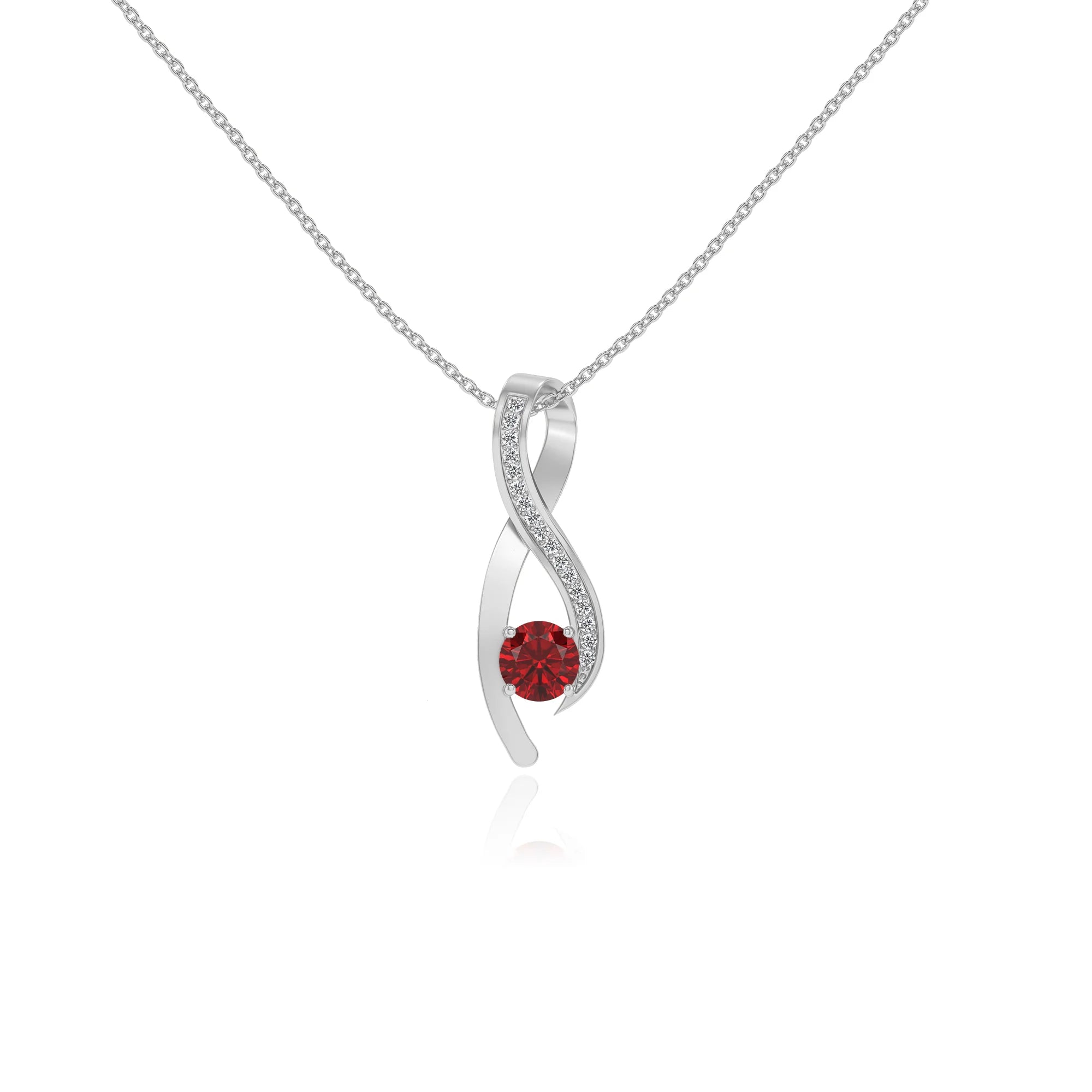 lab grown ruby round solitaire necklaces in white gold
